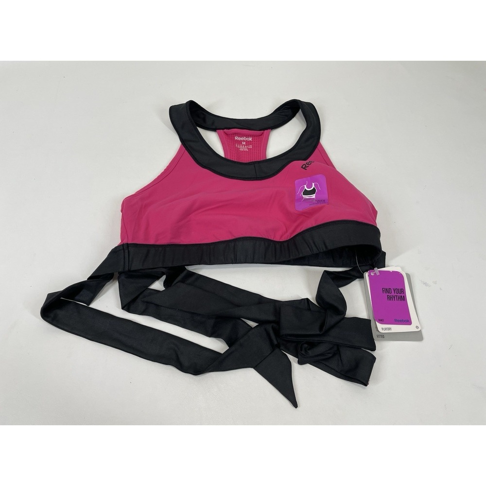 Reebok Fitted Playdry Dance Bra Womens Size M‎ Pink Black NWT